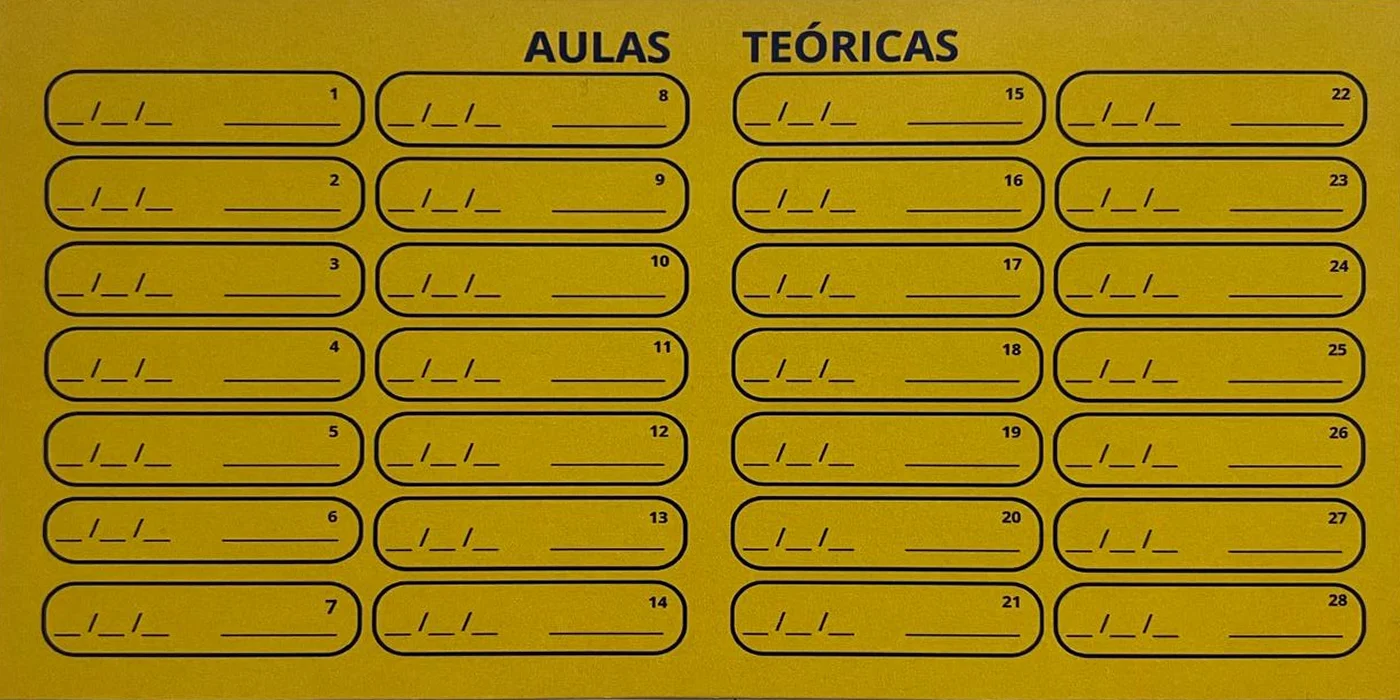 Cartão de aluno das aulas teóricas (verso)